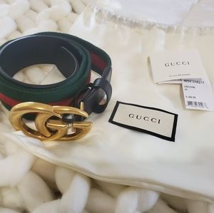 Gucci GG wide leather/web belt 34 in